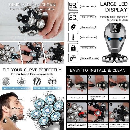 Iron man cool large led display 7 head shaver